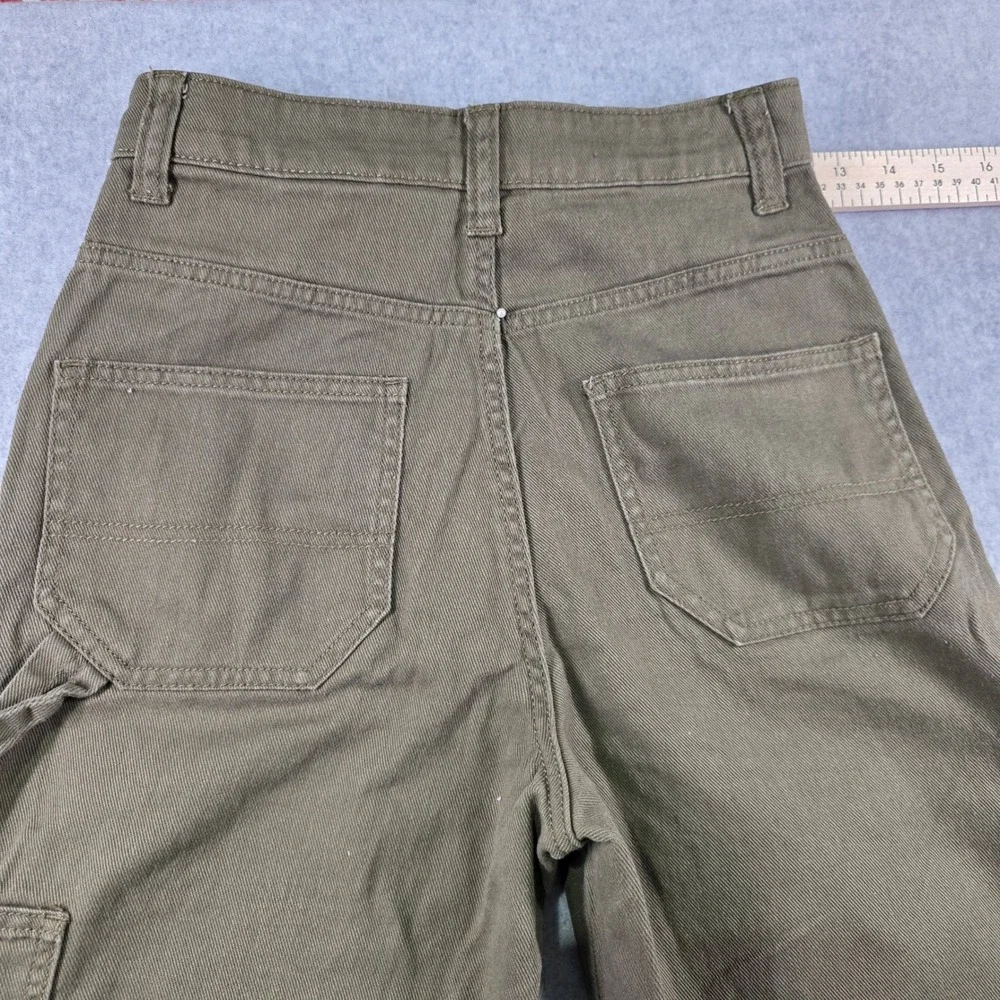 H&M Divided Womens Olive Green High Waisted Wide Leg Utility Carpentef Pants Sz0